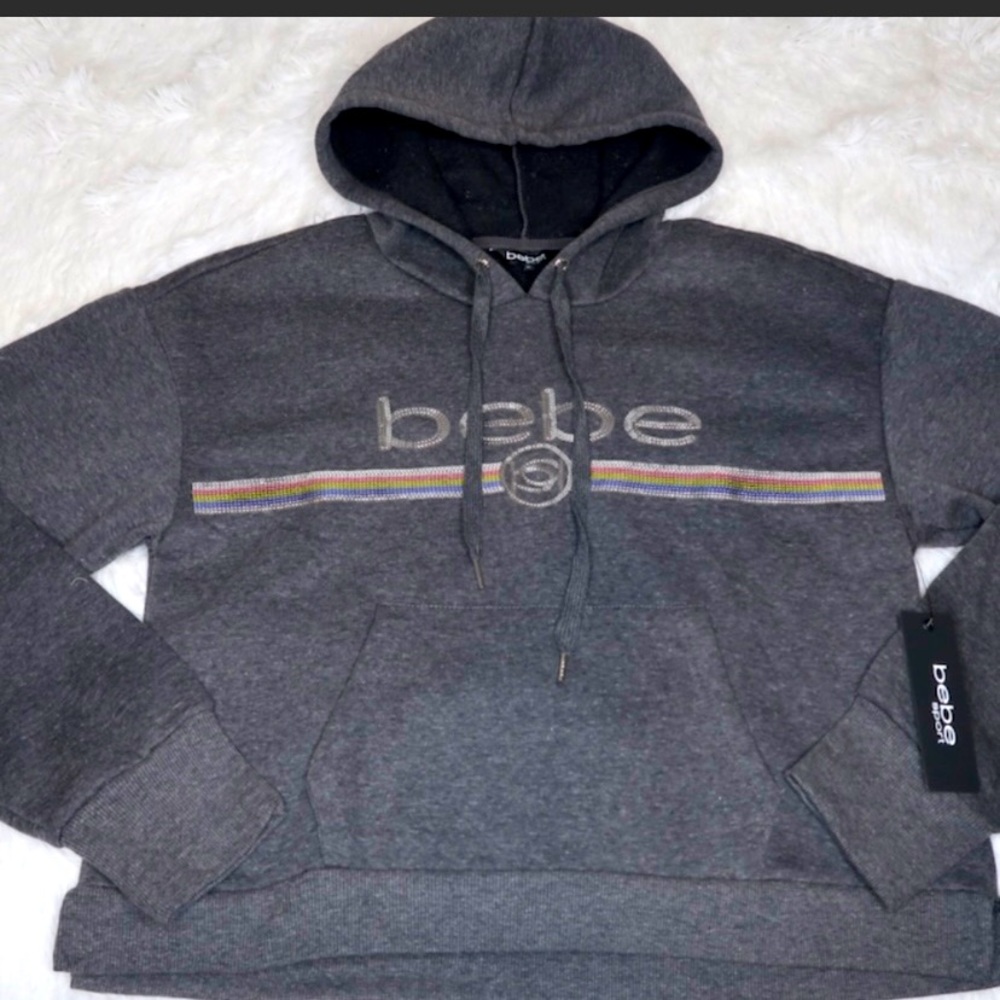 NWT Bebe Hooded sweatshirt Sequin Logo size L